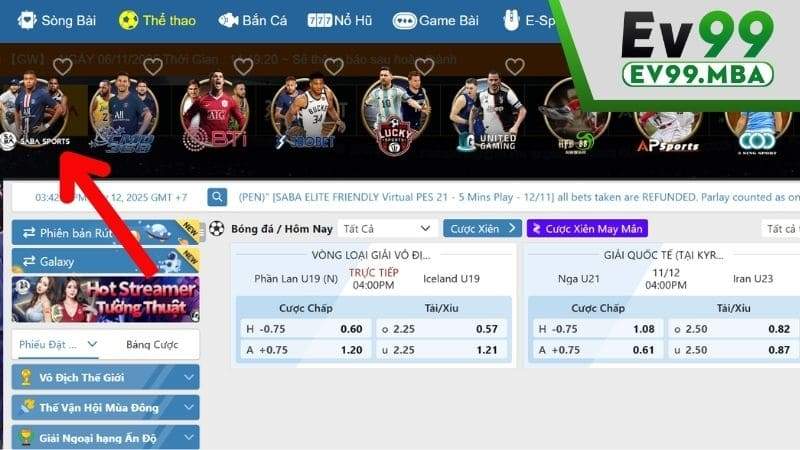 Các bước tham gia sảnh thể thao SABA tại EV99