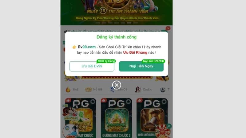 Đăng ký thành công khi hệ thống gửi thông báo chúc mừng hội viên