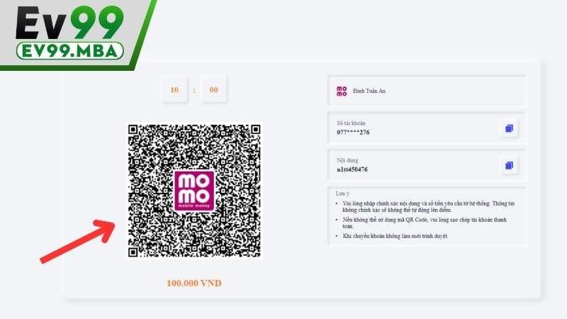 Lưu mã QR hoặc mở MOMO để thanh toán trên ứng dụng