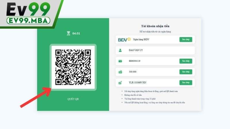 Thực hiện chuyển tiền ngân hàng địa phương trên ứng dụng