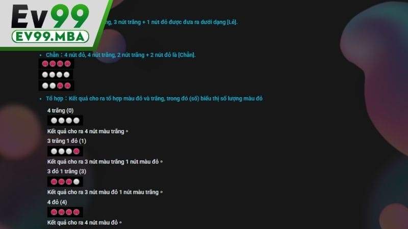 Các tổ hợp hạt nút trong Xóc Đĩa Online