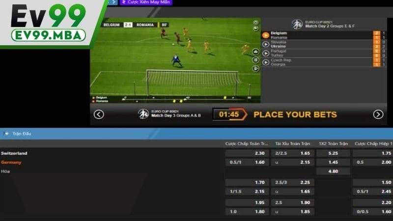Giao diện đặt cược trong cá cược Thể Thao Ảo