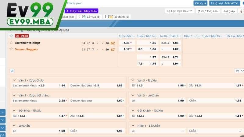 Giao diện khi thực hiện đặt cực bóng rổ tại EV99