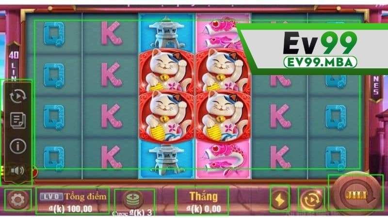 Giao diện và các nút tính năng trong game nổ hũ Mèo Thần Tài