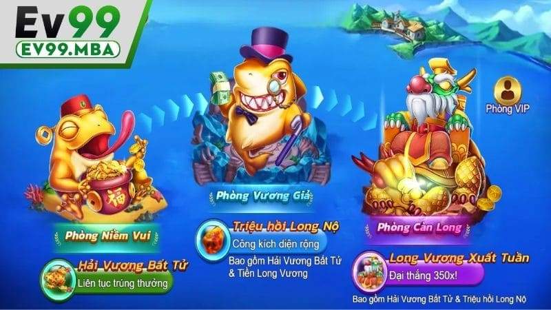 Có 4 phòng chơi chính trong game Tiền Long Đánh Cá