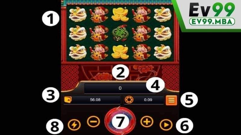 Giao diện trò chơi nổ hũ Thần Tài với các nút chức năng trong game