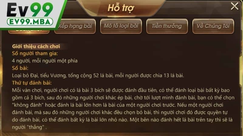 Luật chơi bài tiến lên miền Nam online tại EV99 dựa trên luật chơi truyền thống